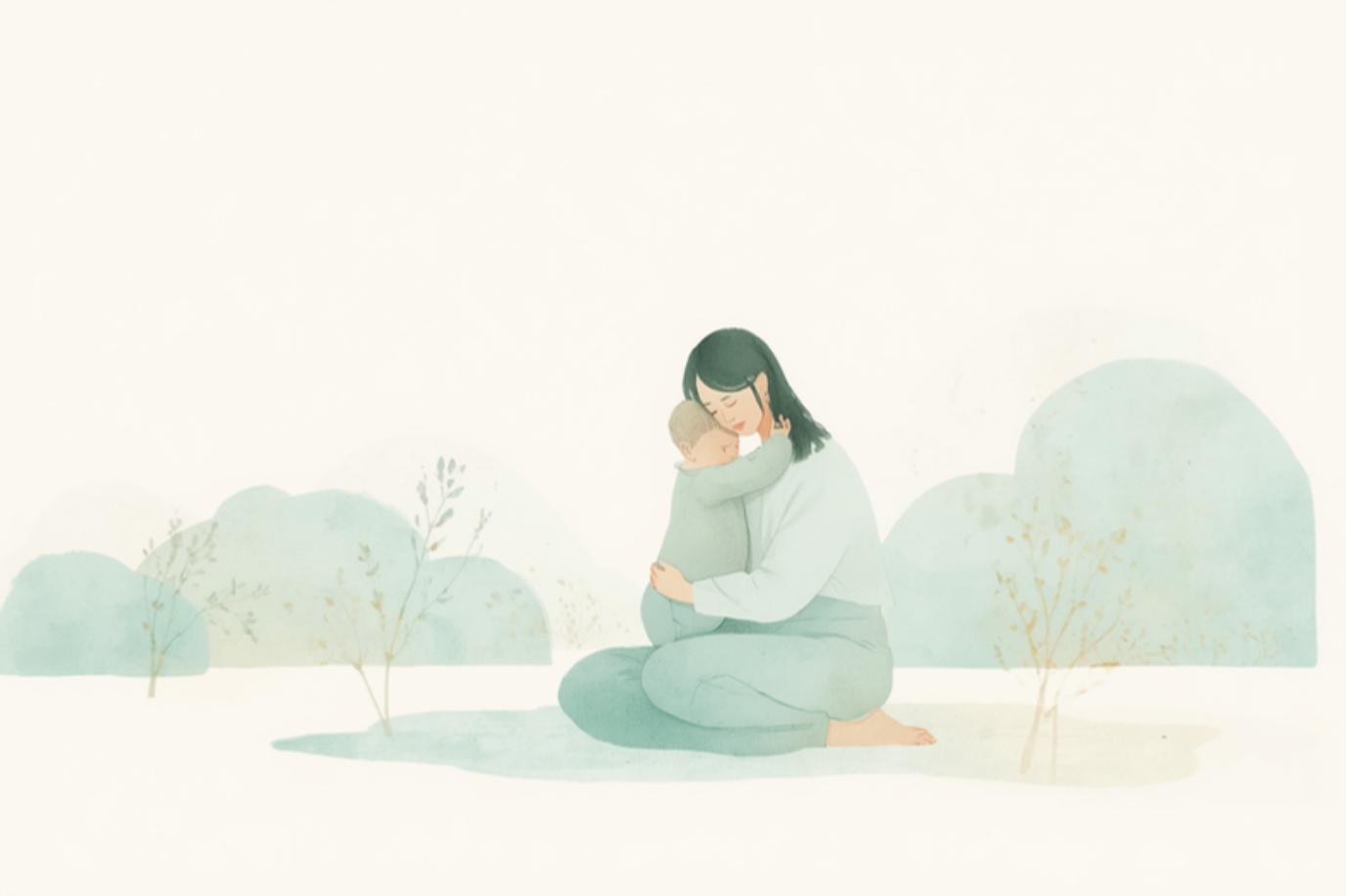 Illustration: Mutter hält ihr Kind ruhig im Arm
